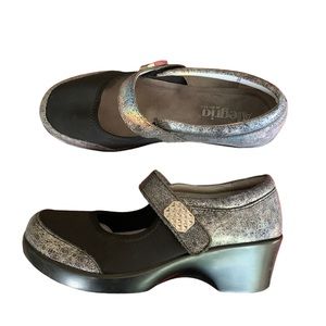 Alegria Mary Jane Ice Ice Baby Black Silver Leather Chunky Clogs Shoes Size 7.5